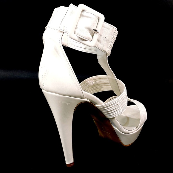 BALDININI 🇮🇹 WOMEN BALDININI 🇮🇹 WOMENS WHITE LEATHER FASHION HEELED SANDALS
